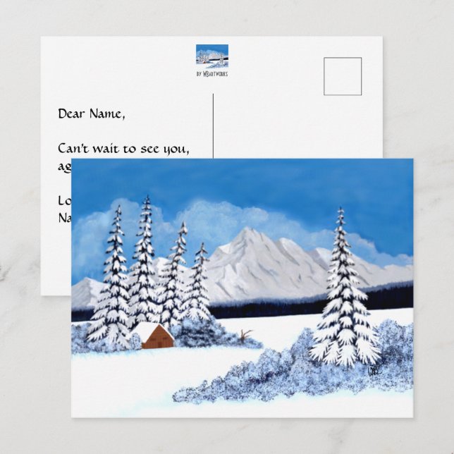 Tarjeta Postal Brillante de Invierno Nevado (Anverso / Reverso)
