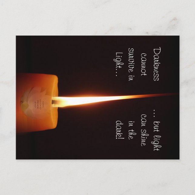 Tarjeta postal budista SGI con Lotus Candle y NMRK (Anverso)