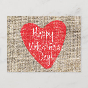 Tarjeta Postal Burlap Corazón Rojo del Día de San 