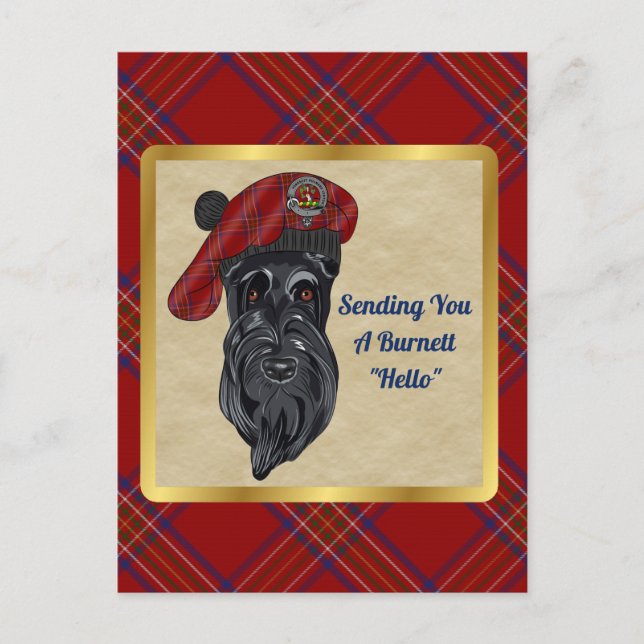 Tarjeta postal Burnett Clan Badge & Tartan (Anverso)