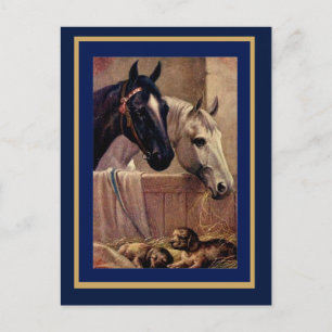 Tarjeta Postal Caballos Perros Antiguos