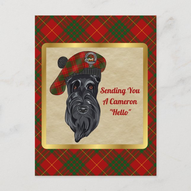 Tarjeta postal Cameron Clan Badge & Tartan (Anverso)
