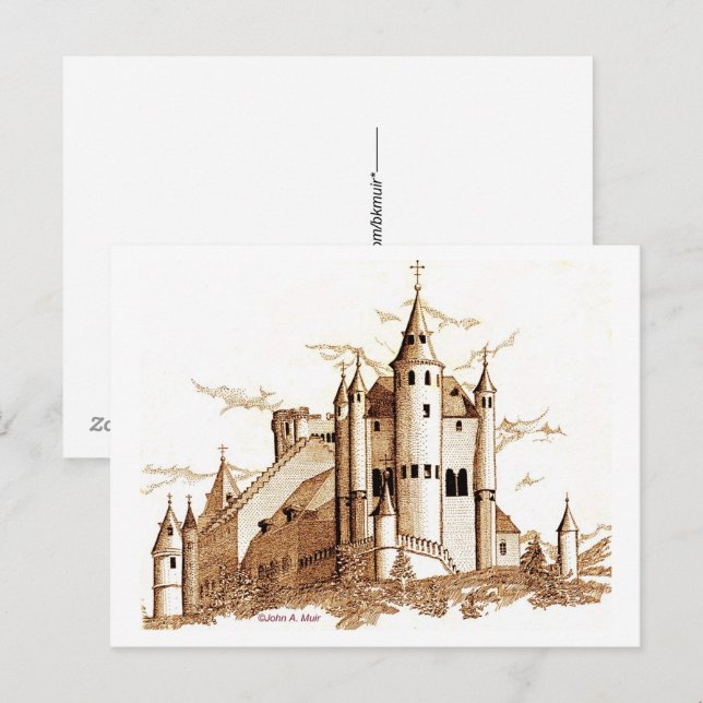 Tarjeta postal - Castillo en España (sepia) (Anverso / Reverso)