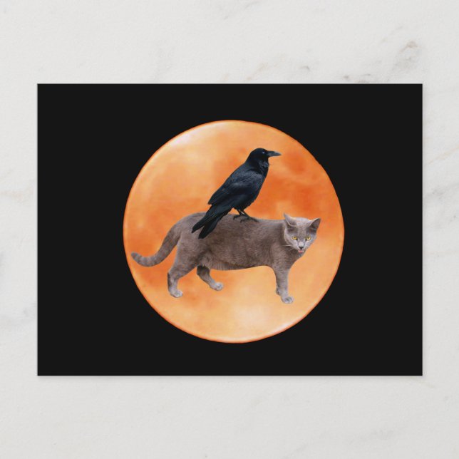 Tarjeta postal Cat Raven Moon (Anverso)