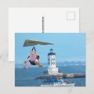 Tarjeta postal - Cerdo volador sobre la luz del pu