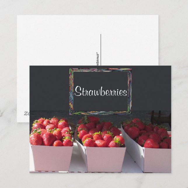 Tarjeta postal - Cestas de fresas con letrero (Anverso / Reverso)