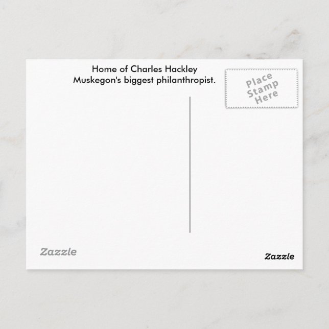 Tarjeta postal Charles Hackley House. (Reverso)
