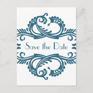 Tarjeta postal Chic Damask Save the Date, Azul