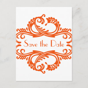 Tarjeta Postal Chic Damask Save the Date, Naranja