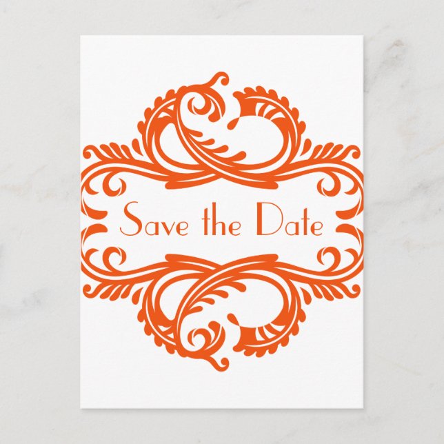 Tarjeta Postal Chic Damask Save the Date, Naranja (Anverso)
