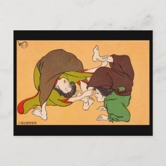 Tarjeta postal - Chicas luchando japonés ukiyo-e