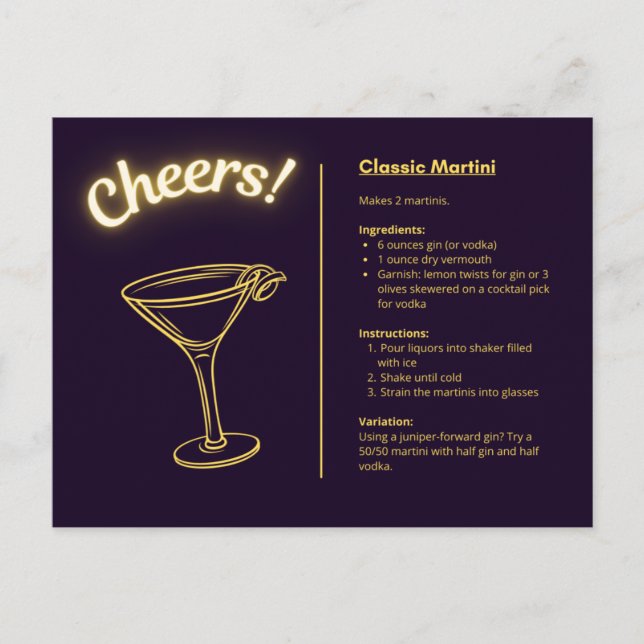 Tarjeta postal clásica de cóctel - Martini (Anverso)