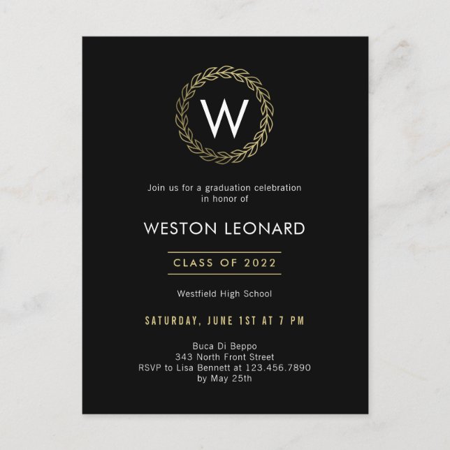 Tarjeta postal clásica de invitación a graduación  (Anverso)
