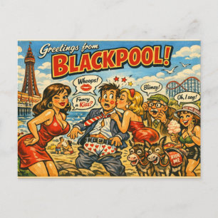 Tarjeta postal clásica traviesa de Blackpool