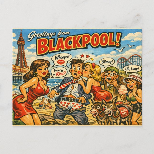 Tarjeta postal clásica traviesa de Blackpool (Anverso)