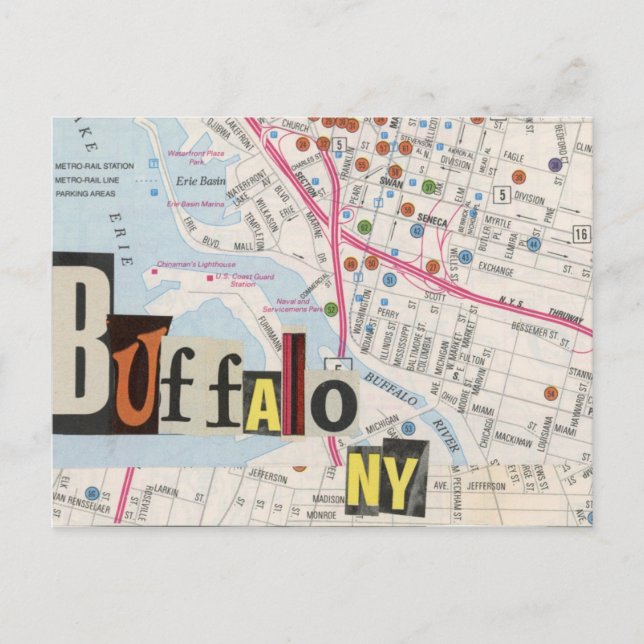 Tarjeta postal Collage de Buffalo NY Maps 36 (Anverso)