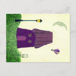 Tarjeta postal colorida con casa, globo de aire ca