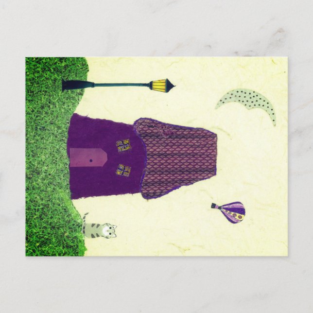 Tarjeta postal colorida con casa, globo de aire ca (Anverso)