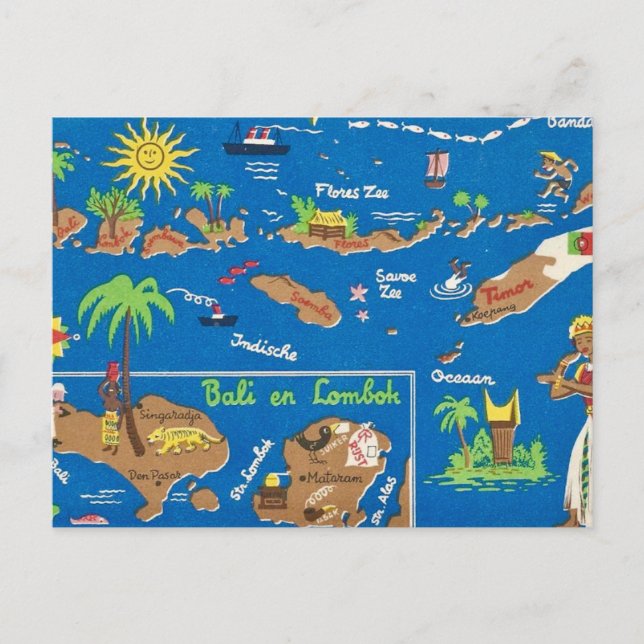 Tarjeta postal colorida de Bali Lombok (Anverso)