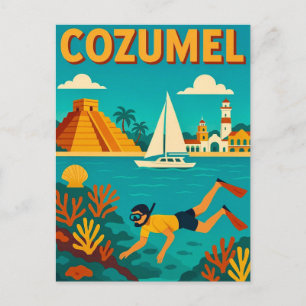 Tarjeta postal colorida de Cozumel México