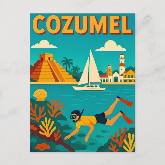 Tarjeta postal colorida de Cozumel México (Anverso)