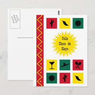 Tarjeta postal colorida de inspiración mexicana de