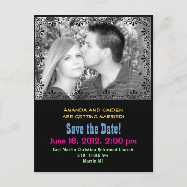 Tarjeta postal colorida de "save the Date" (Anverso)