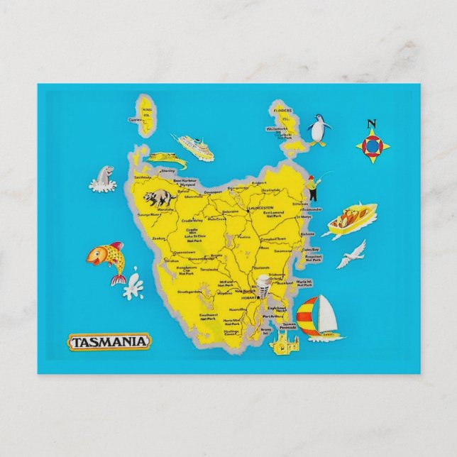 Tarjeta postal colorida de Tasmania (Anverso)