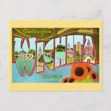 Tarjeta postal colorida de Wichita Kansas antigua