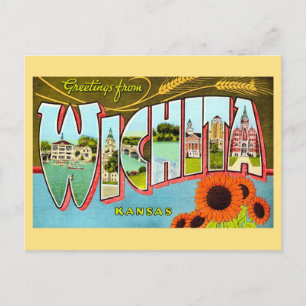 Tarjeta postal colorida de Wichita Kansas antigua