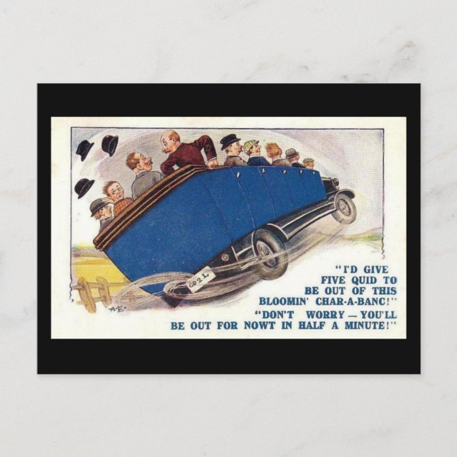 Tarjeta postal cómica antigua - Char-a-banc (Anverso)