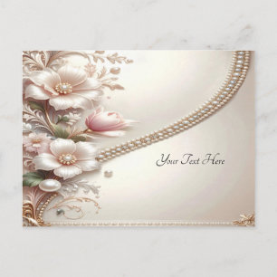 Tarjeta Postal con Adornos Florales y Perlas