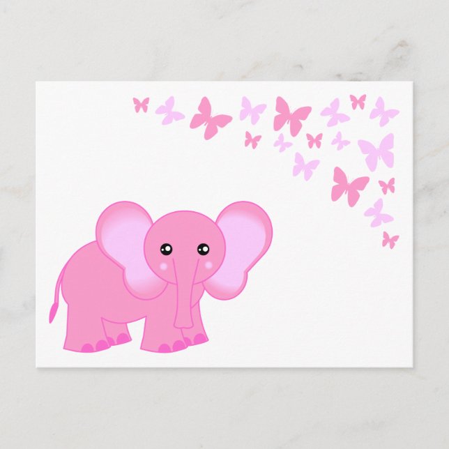 Tarjeta Postal Con Bebé Rosa Y Mariposas (Anverso)
