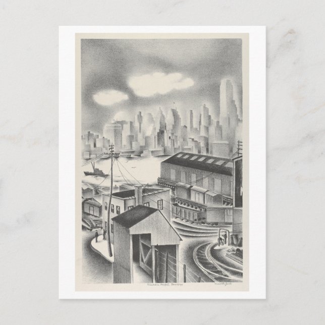 Tarjeta postal con boceto/dibujo de Brooklyn (Anverso)