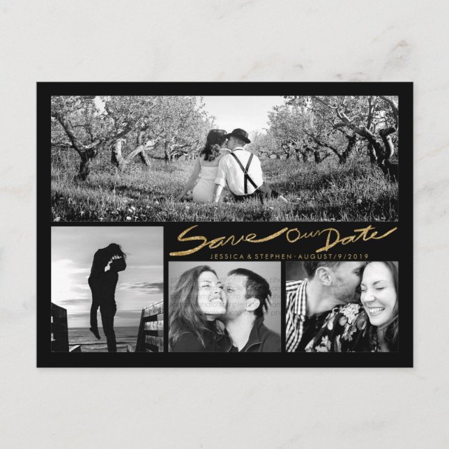 Tarjeta postal con brillo dorado falso y escrito a (Anverso)