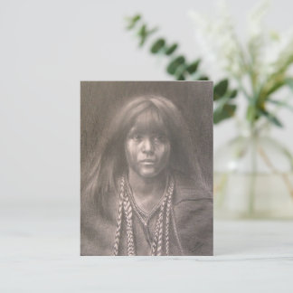 Tarjeta postal con dibujo de niño nativo americano