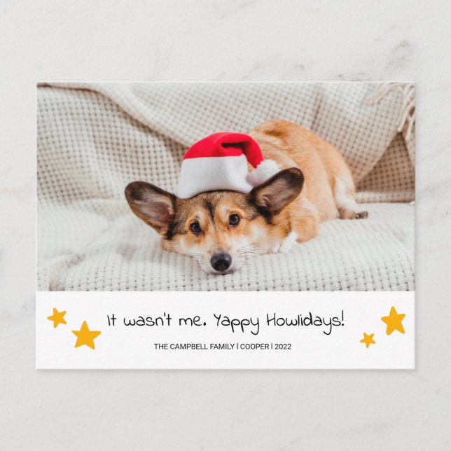 Tarjeta postal con fotografía de perro para navida (Anverso)