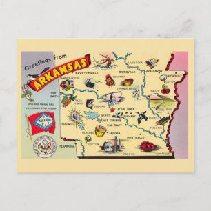 Tarjeta postal con mapa antiguo de Arkansas 
