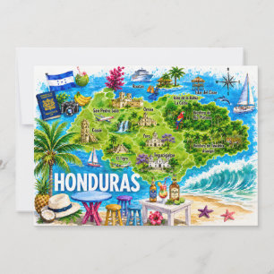 Tarjeta postal con mapa de viaje ilustrado de Hond