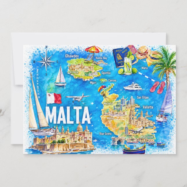 Tarjeta postal con mapa de viaje ilustrado de la i (Anverso)