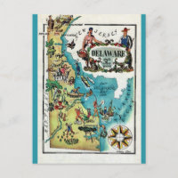 Tarjeta postal con mapa ilustrado de Delaware