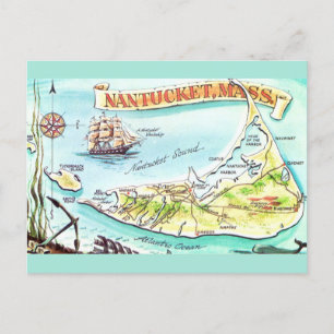 Tarjeta postal con mapa ilustrado de Nantucket MA