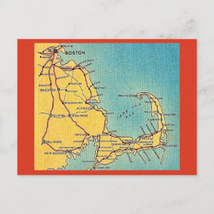 Tarjeta postal con mapa vintage de Boston Cape Cod