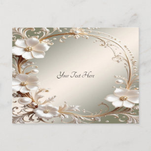 Tarjeta postal con marco floral blanco ornamentado