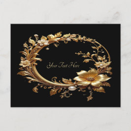 Tarjeta postal con marco ornamentado floral dorado