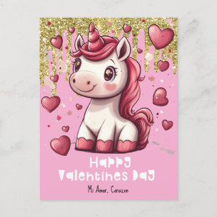 Tarjeta postal con nombre personalizado Unicorn Dí