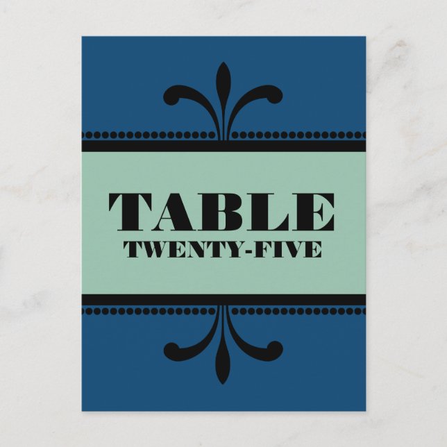 Tarjeta postal con número de tabla Art Deco azul/j (Anverso)