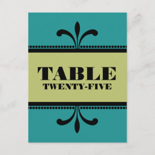Tarjeta postal con número de tabla Art Déco verde 