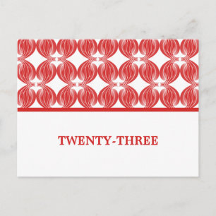 Tarjeta postal con número de tabla de deco rojo mo