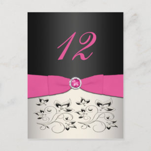 Tarjeta postal con número de tabla rosa, negro y p